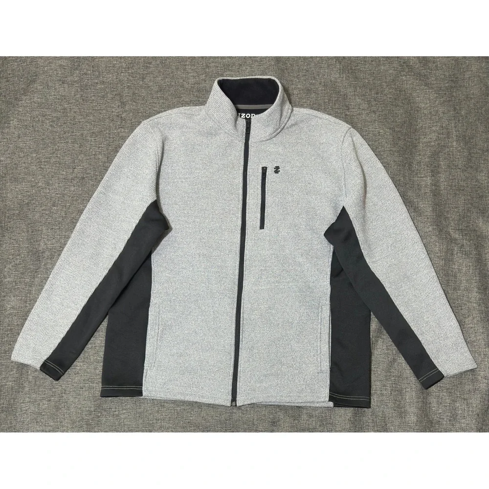 IZOD Mens XL Full Zip Fleece Jacket Gray Advantage Performance Natural Stretch